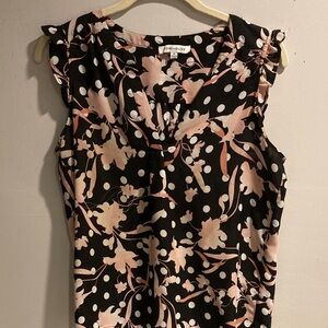 Rose + Olive Black and Pink Floral Sleeveless Top